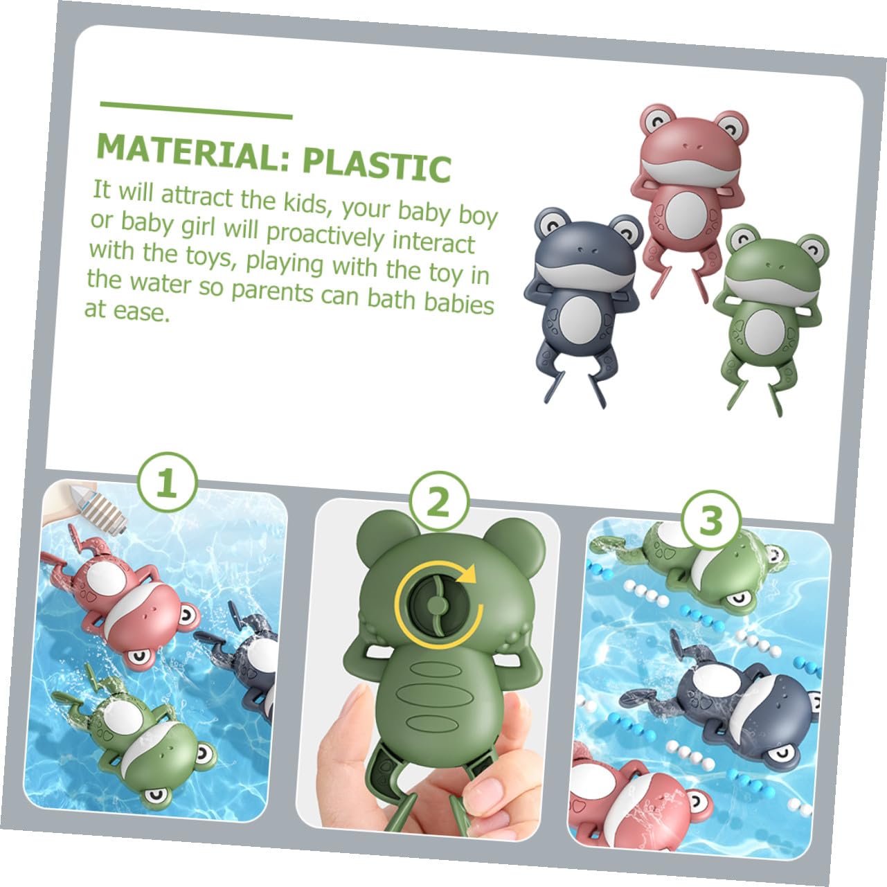 Jouet de Bain Grenouille à Remonter, Lot de 3 en Plastique