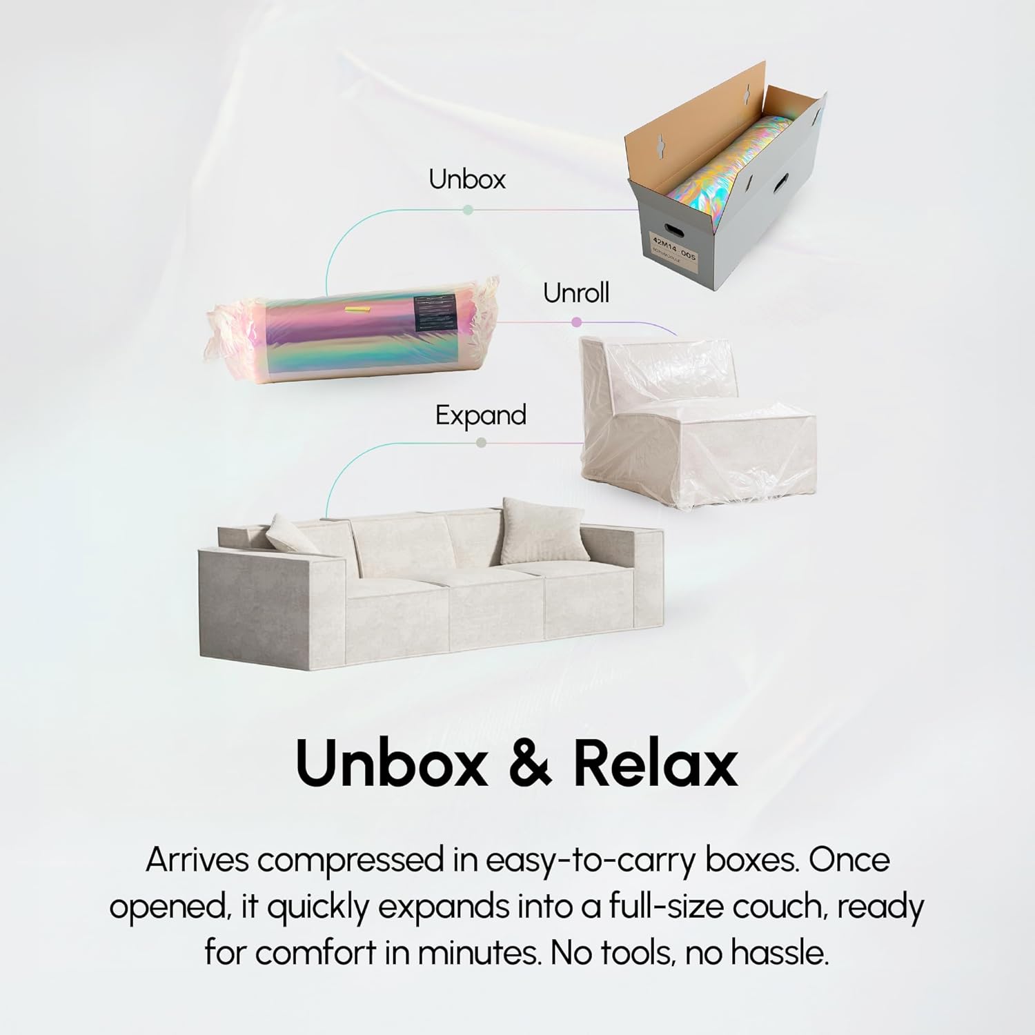 Rove Lab M1 Sectional Sofa with Ottoman – Sustainable, 3-Seat Modular Couch for Living Room – Easy One-Person Assembly, High-Density Foam, Spill-Proof Fabric (Helium Cloud) - Image 3