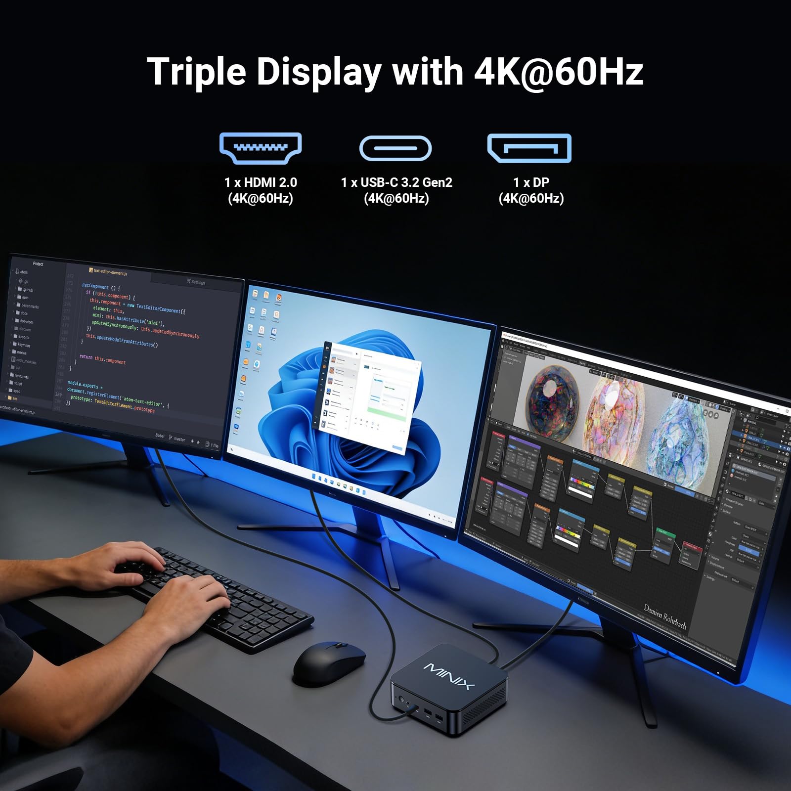 MINIX NR660LP Mini PC AMD Ryzen 5 6600H 16GB LPDDR5 512 GB SSD Win 11 Pro | Potrójny wyświetlacz 4K, USB-C, Dual LAN, WiFi 6E, BT 5.2 Micro Desktop do domu, biura i gier