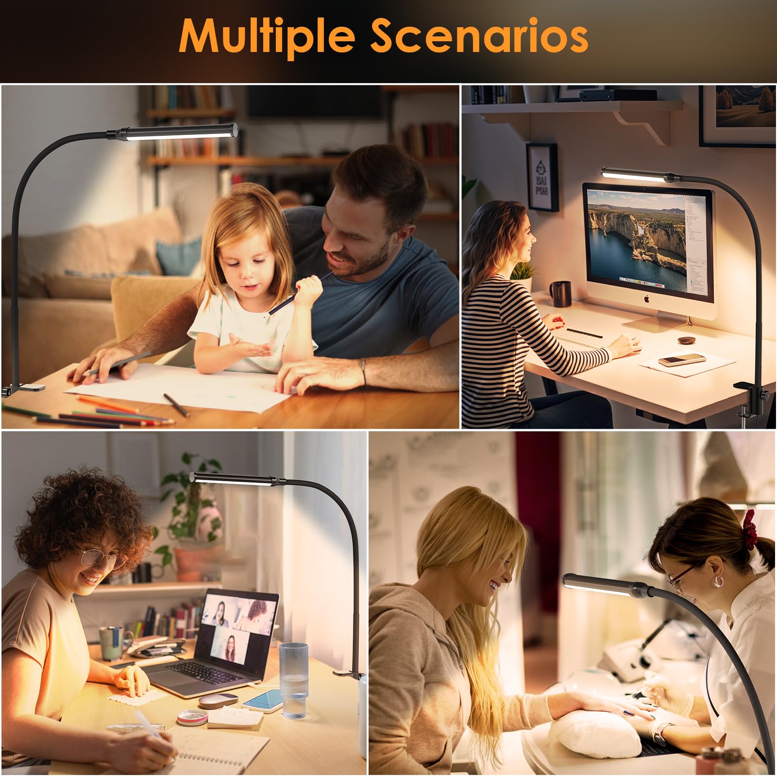 ShineTech Lampe de bureau LED avec pince, lampe de bureau à clipser pour bureau à domicile, blanc chaud 3000 K et 11 niveaux de luminosité, lampe de bureau d'architecte flexible en col de cygne, lampe