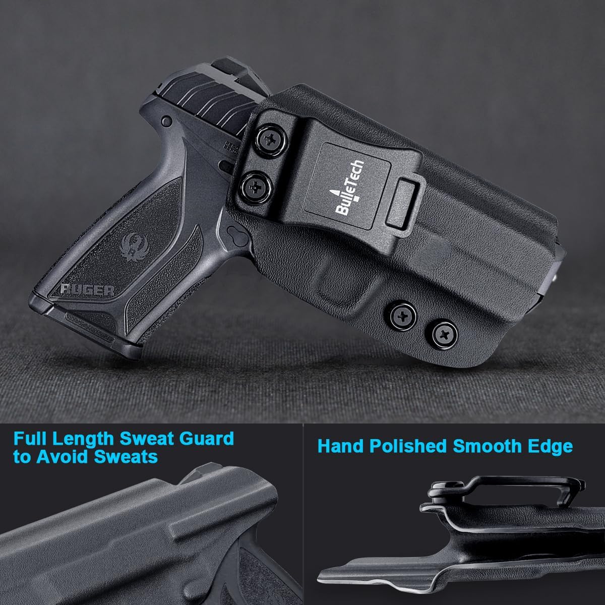 IWB Kydex Holster Compatible with Ruger Security 9, Waistband Carry Holster for Ruger Security 9 Holster - Adj. Cant Retention, Cover Mag-Button