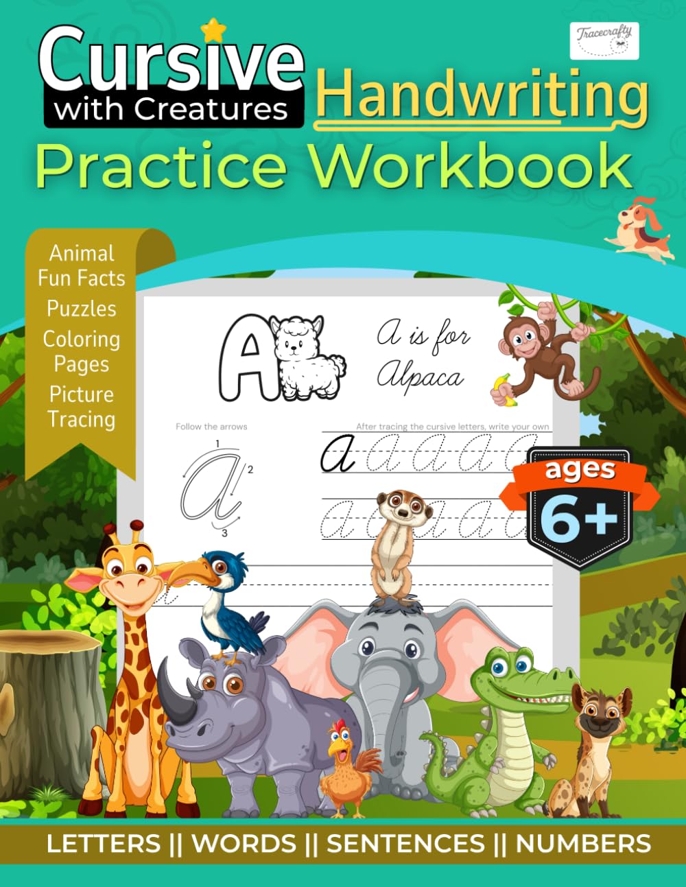Cursive with Creatures Handwriting Practice Workbook: Early Learners, Easy Letter Tracing, Educational Fun Animal Facts, Tracing Practice with