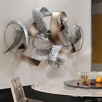 homary Large Metal Wall Art 47.2" Modern 3D Abstract Geometric Overlapping Design, Iron Wall Decor for Living Room, Dining Room, Office
