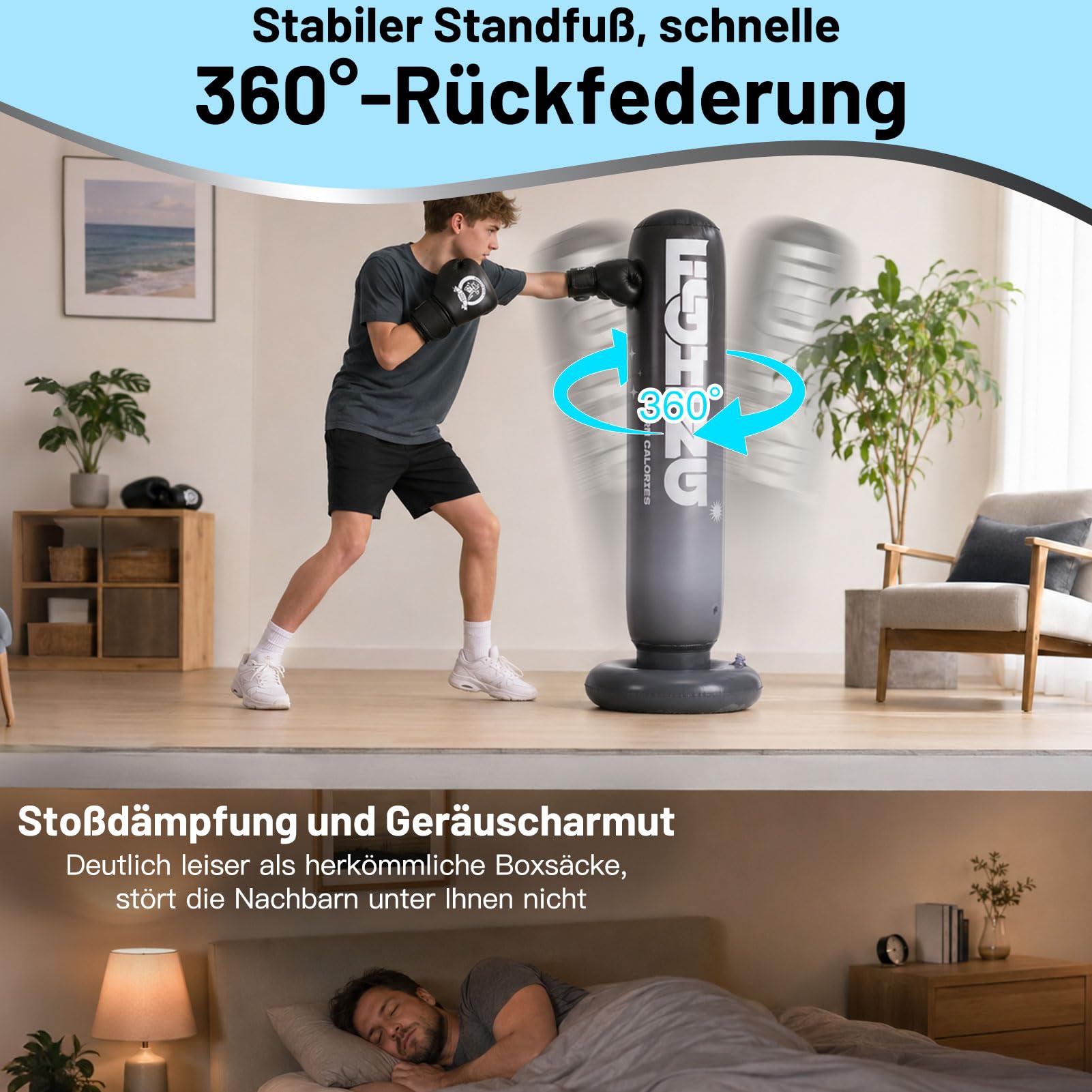 CYFIE Aufblasbarer Boxsack für Kinder 150 cm, mit Boxhandschuhen & Pumpe