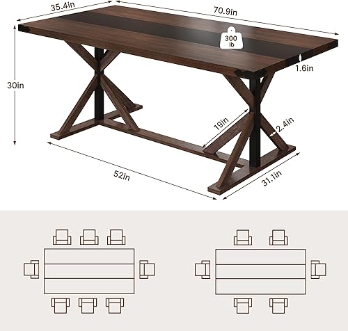 Miniatura 2 de Mesa de comedor de 71 pulgadas para 6 personas, mesa rectangular de cocina de granja con grosor impermeable, mesas de comedor largas con base de