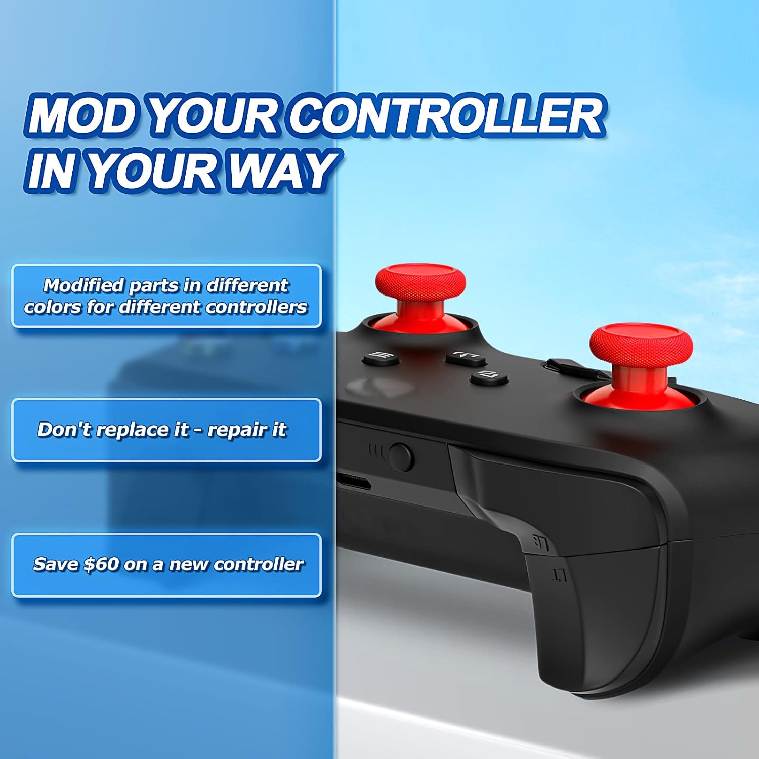 TOMSIN Replacement Joysticks for Xbox One S/X,for Xbox Series X/S Controller,4PCS True Rubberized Thumbsticks Repair Kit for Xbox One Wireless Controller(Red)