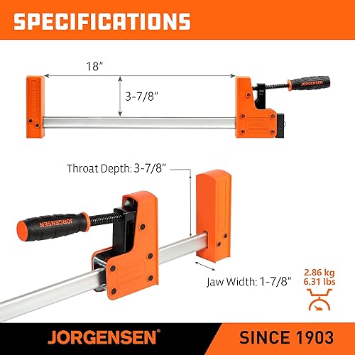 Miniatura 7 de Jorgensen Juego de abrazaderas de barra de 18 pulgadas, paquete de 2 unidades maestro de gabinete de abrazadera paralela de 90°, abrazadera de barra