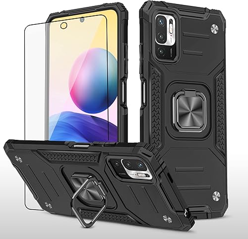 Asuwish Funda de teléfono para Xiaomi Redmi Note 10 5G con cubierta protectora de pantalla de vidrio templado y soporte de anillo, accesorios