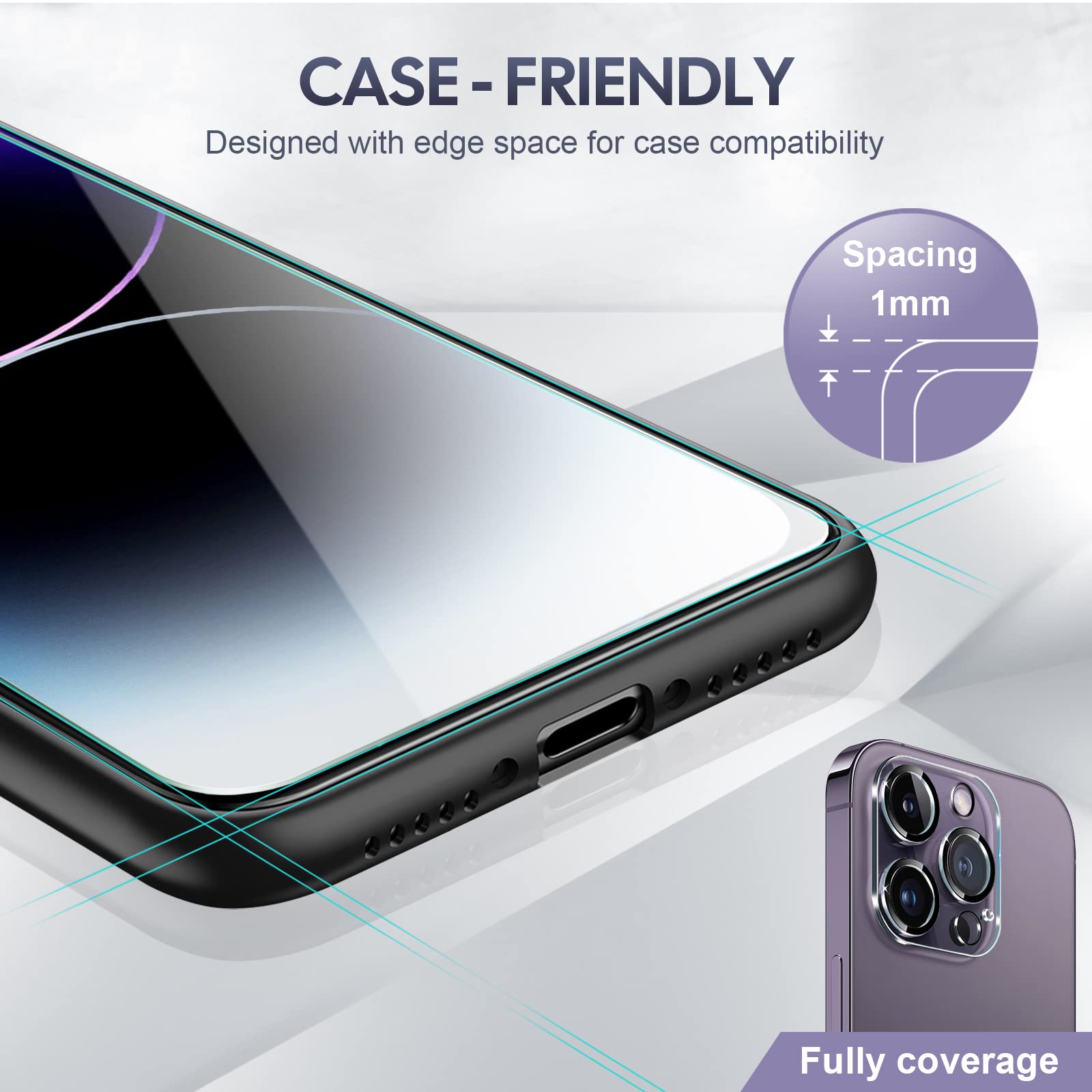 MONASAY Pellicola Vetro Temperato Opaco Per IPhone 14 Pro Max – 2 Pezzi + 2 Protezioni Fotocamera, Kit Con Cornice