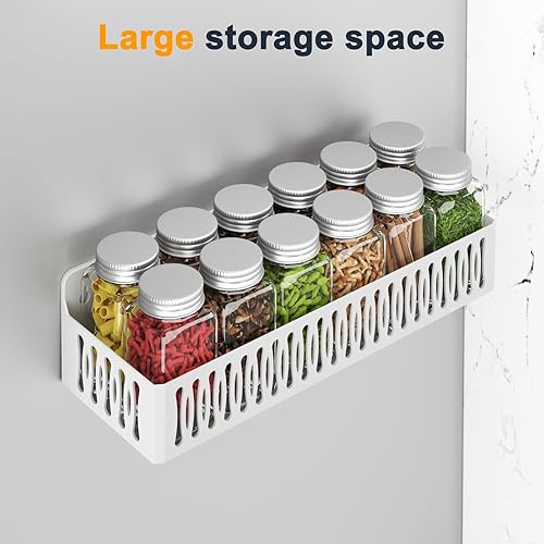Miniatura 4 de Sevenblue Paquete de 4 estantes magnéticos para especias para refrigerador, estante magnético movible con 4 ganchos y 2 tazas colgantes para