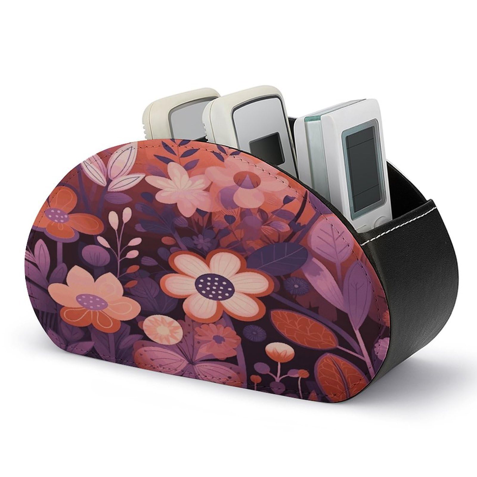 Btcowzrv Style Dark Purple Flower Remote Control Holder With 5 Compartments