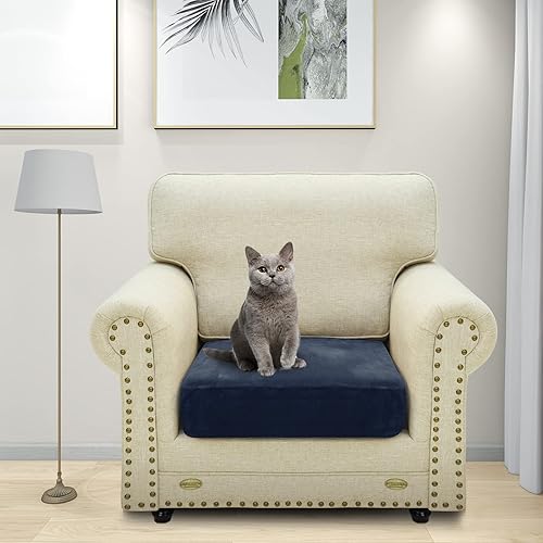 Miniatura 2 de MAXIJIN Funda de cojín elástica de terciopelo ajustable para sofá, paquete de 1 funda de cojín para asiento de sillón individual con parte inferior