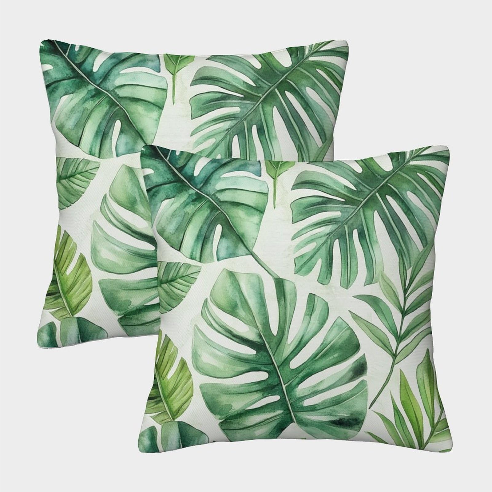 kaiyun 2 Pack 45x45cm Pillow Cases,Tropical Jungle Plants - Watercolor Pattern Decorative 3D Printed Cushion Cover,sofa Bed Decorative Cushions