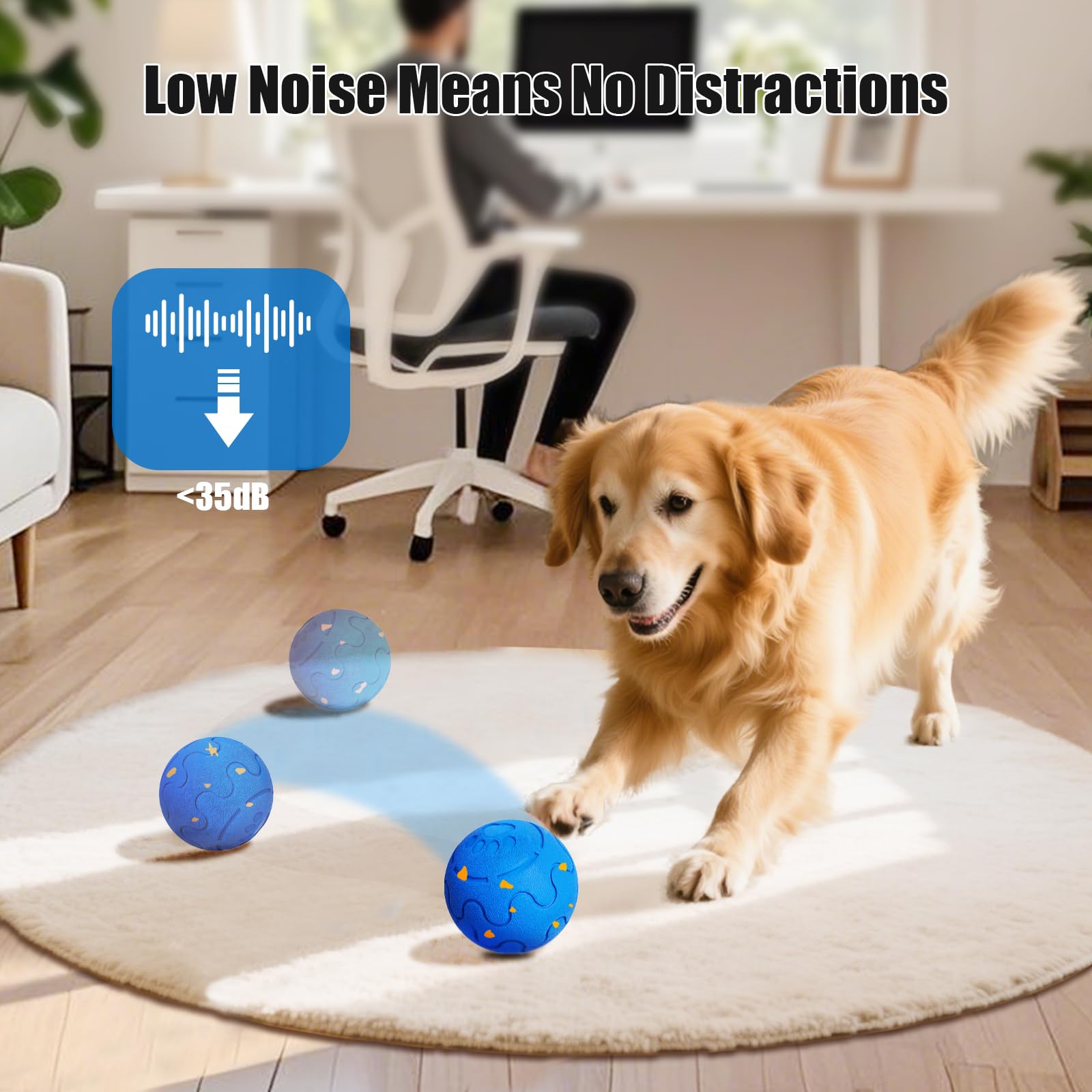 Interaktives Hundeballspielzeug, Smart Hundespielzeug für mittelgroße und große Hunde, Automatisch beweglicher rotierender & hüpfender Ball, langlebiges E-TPU-Material, IP54 wasserdicht
