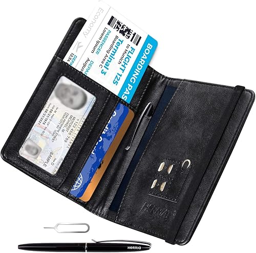 Miniatura 2 de HERRIAT - Portapasaportes de cuero auténtico, con bloqueo RFID para viaje, con compartimento para documentos de identificación, billetera de viaje,