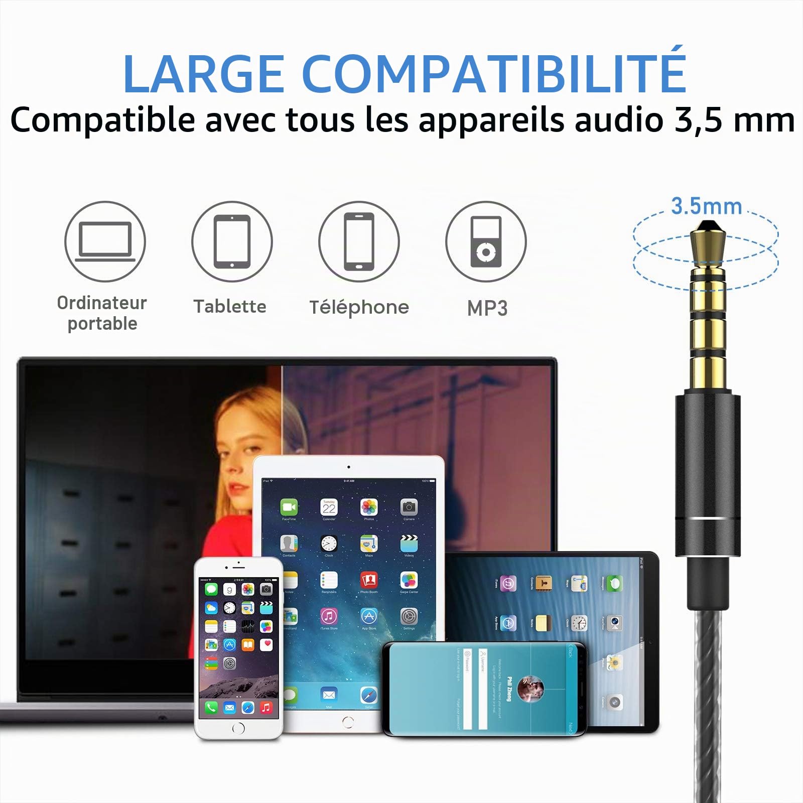 Blukar Écouteurs Intra-Auriculaires avec Microphone et câble Confortable réduction du Bruit Son stéréo contrôle du Volume pour Galaxy et Tous Les appareils de Casque de 3,5