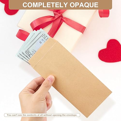 Miniatura 4 de Joyberg 120 sobres de dinero para efectivo de papel Kraft, sobres pequeños de 6.5 x 3.2 pulgadas para dinero autoadhesivos, sobres de monedas de