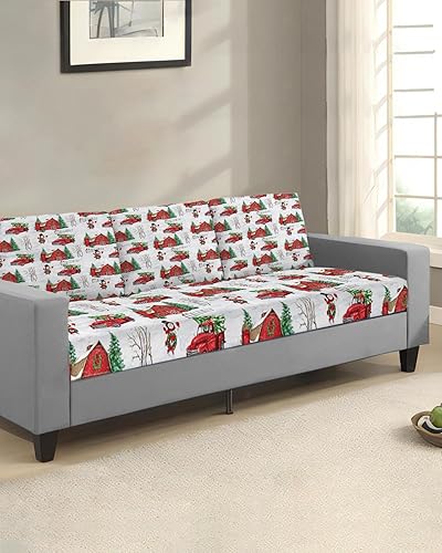 Miniatura 2 de Fundas de cojín para sofá de Navidad, funda elástica para sofá con parte inferior elástica, diseño de muñeco de nieve de invierno, copos de nieve,