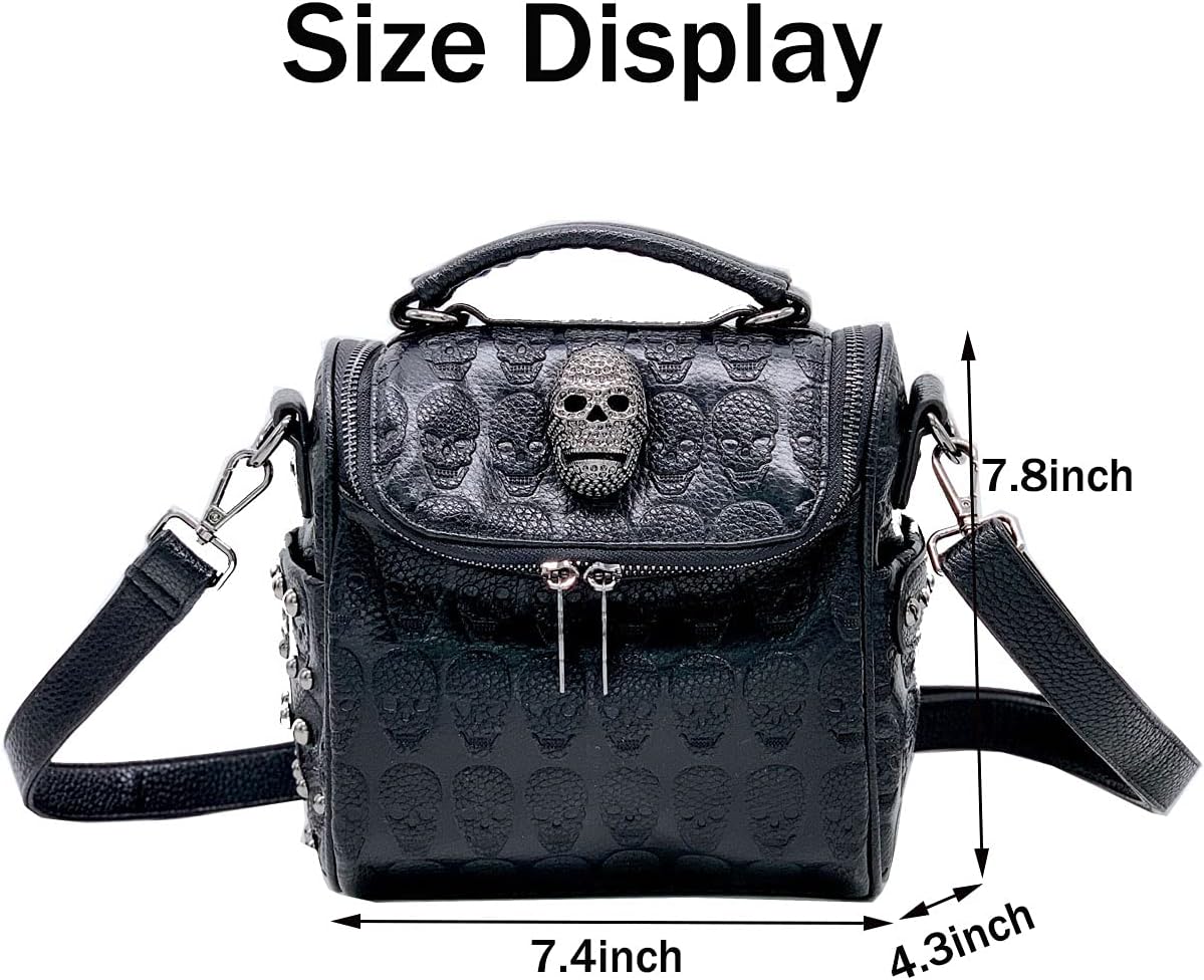 XingChen Women Studded Skull Gothic Crossbody Shoulder Bag Travel Leather Small Handbag Cellphone Purse
