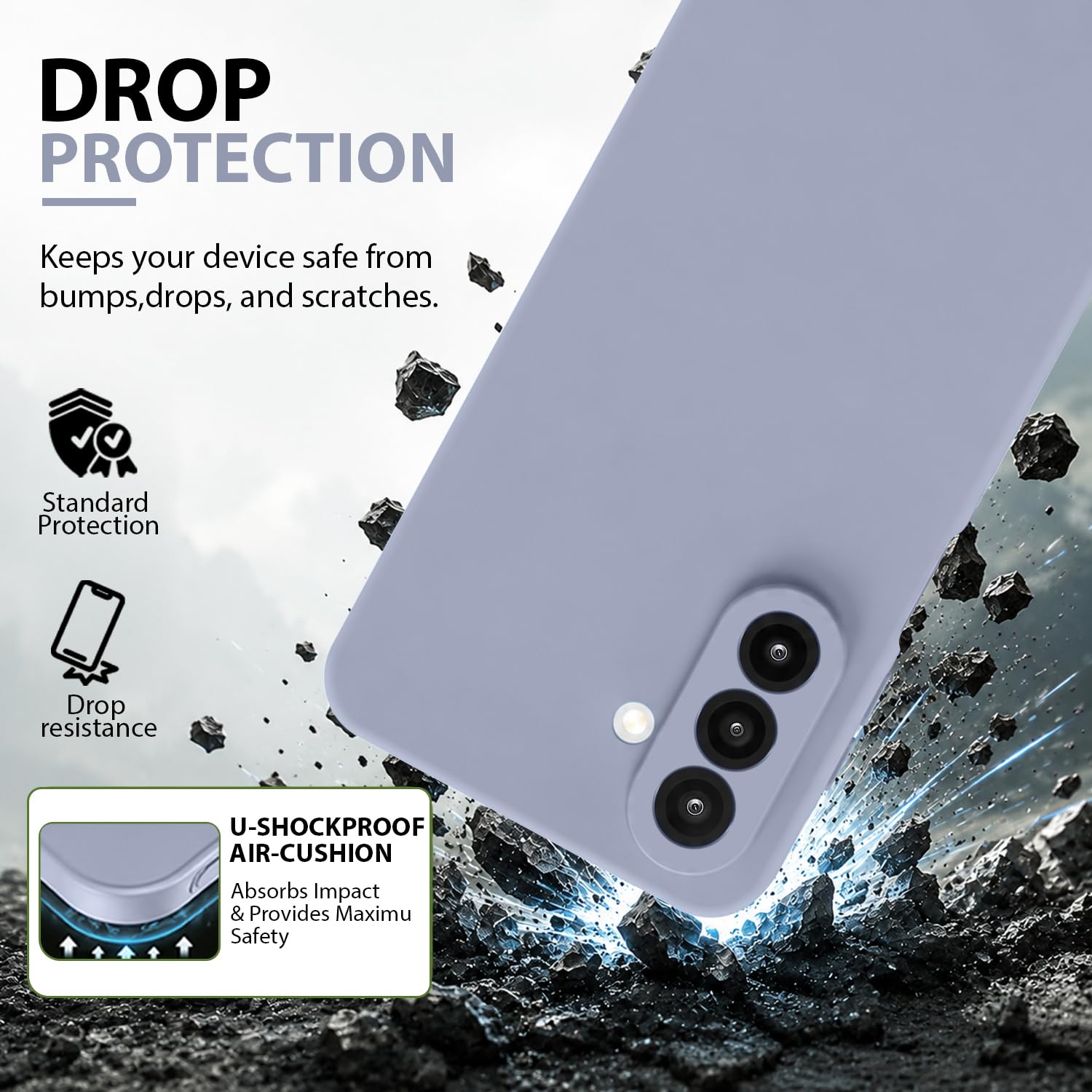 Samsung Galaxy M36/F36 Silicone Case - Shockproof & Grey -2 Samsung Galaxy M36/F36 Silicone Case - Shockproof & Grey -2