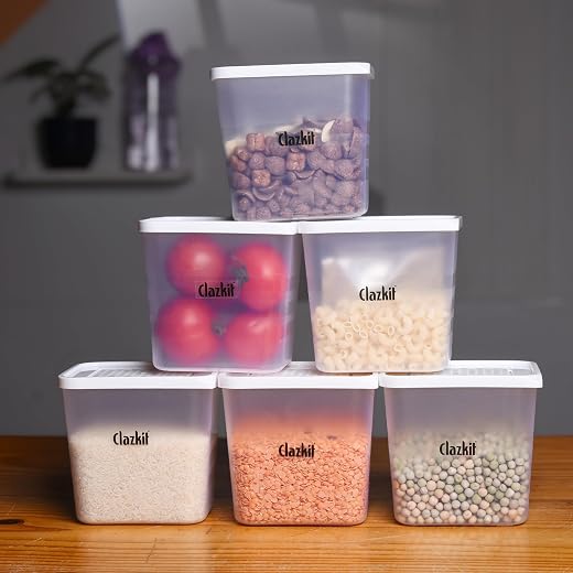 Clazkit Fridge Plastic Storage Boxes with lid (Pack of 6) – 1200 ml Plastic Food Storage Containers, White | Freezer &amp; Ref...