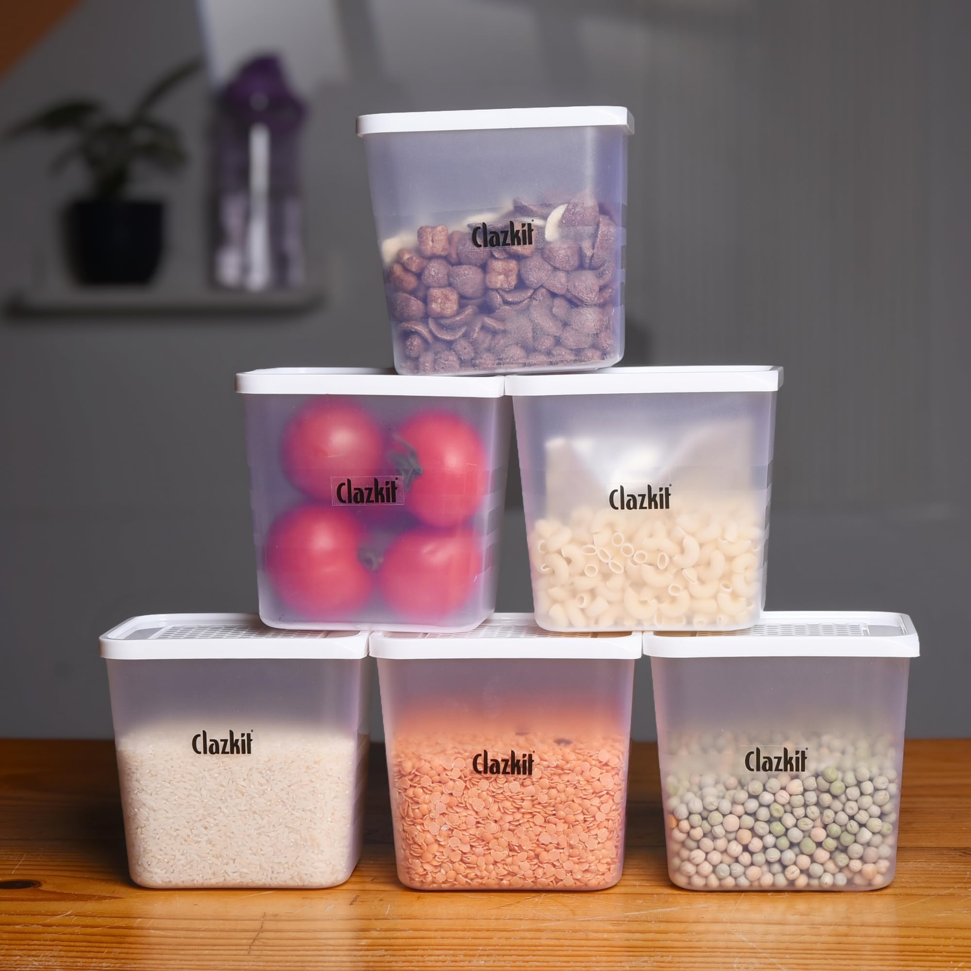 Clazkit Fridge Plastic Storage Boxes with lid (Pack of 6) – 1200 ml Plastic Food Storage Containers, White | Freezer & Refrigerator Organizers | Kitchen Storage Set | Home Kitchen Accessories