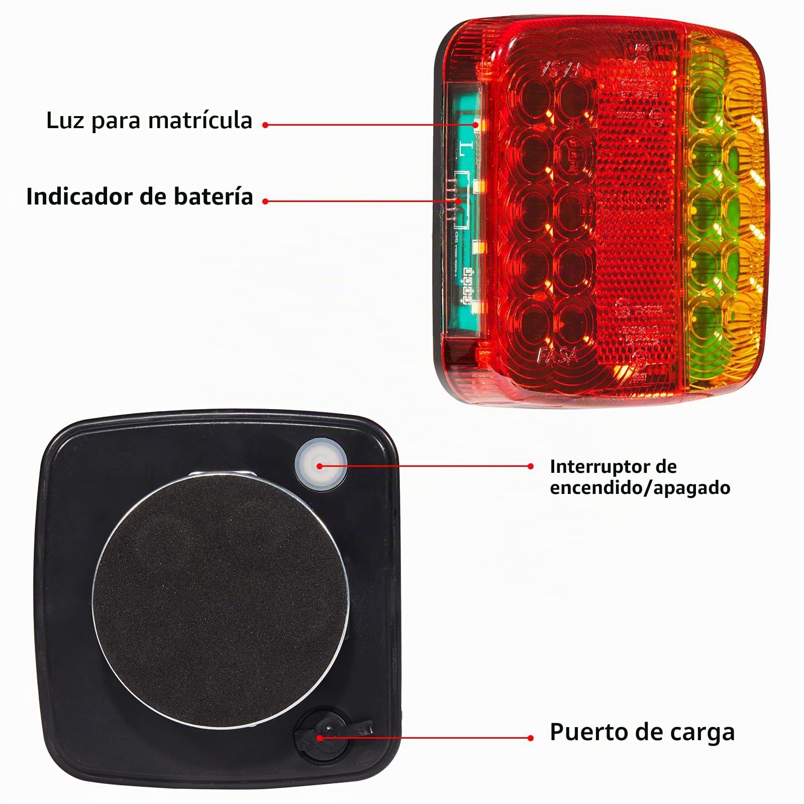 D-TECH pilotos LED inalámbricos, juego de luces traseras magnéticas para remolque, luces homologadas ECE EMC impermeables