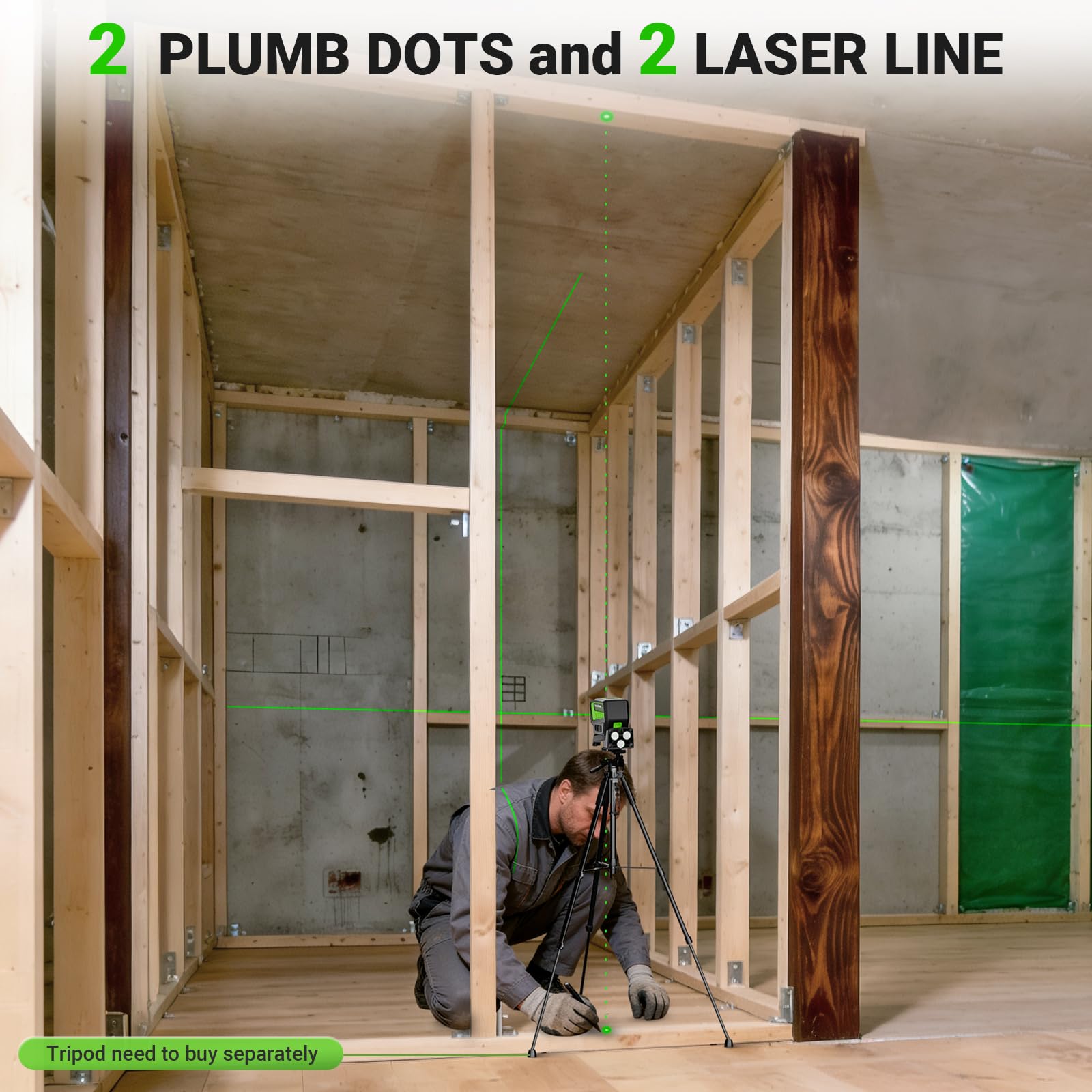 Huepar 2-Point Laser Level - Cross Line & Plumb Dots -3