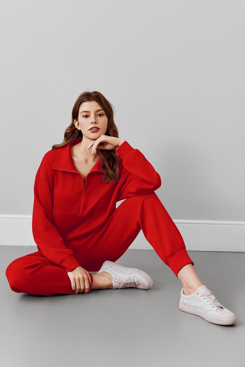 PINSPARK 2 Piece Sets for Women 2025 Fall Travel Outfits Long Sleeve Tracksuit Joggers Sets Half Zip Sweatsuit Matching Set - Image 5