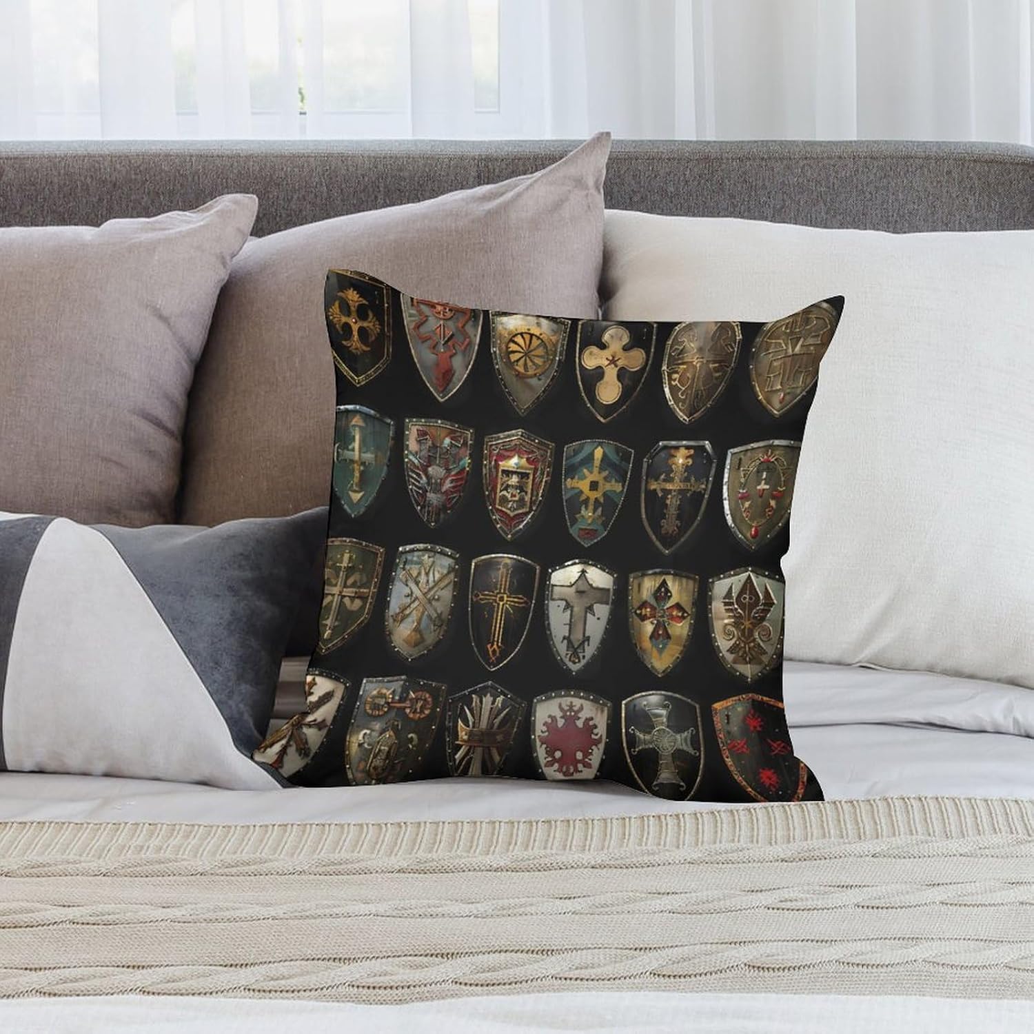 Knight Shield Printed Throw Pillow Case 4 Pcs Soft Pillowcases Pillows Covers Sofa Bed Decor 12/14/16/17/18/20/22/24/32 Inches