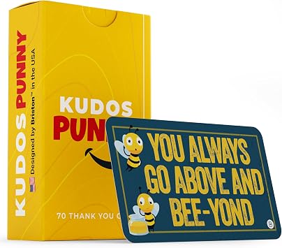 Briston Kudos Punny Thank You Cards 70 Funny Appreciation Cards with Blank Backs Cute Pun Designs for Employee Recognition Teacher Gifts Coworkers Staff Team Morale Office Motivation