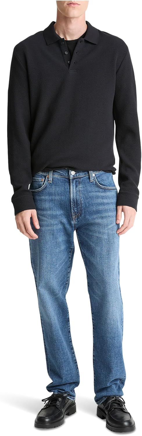 Vince Mens Basket Weave Long Sleeve Polo - Image 3