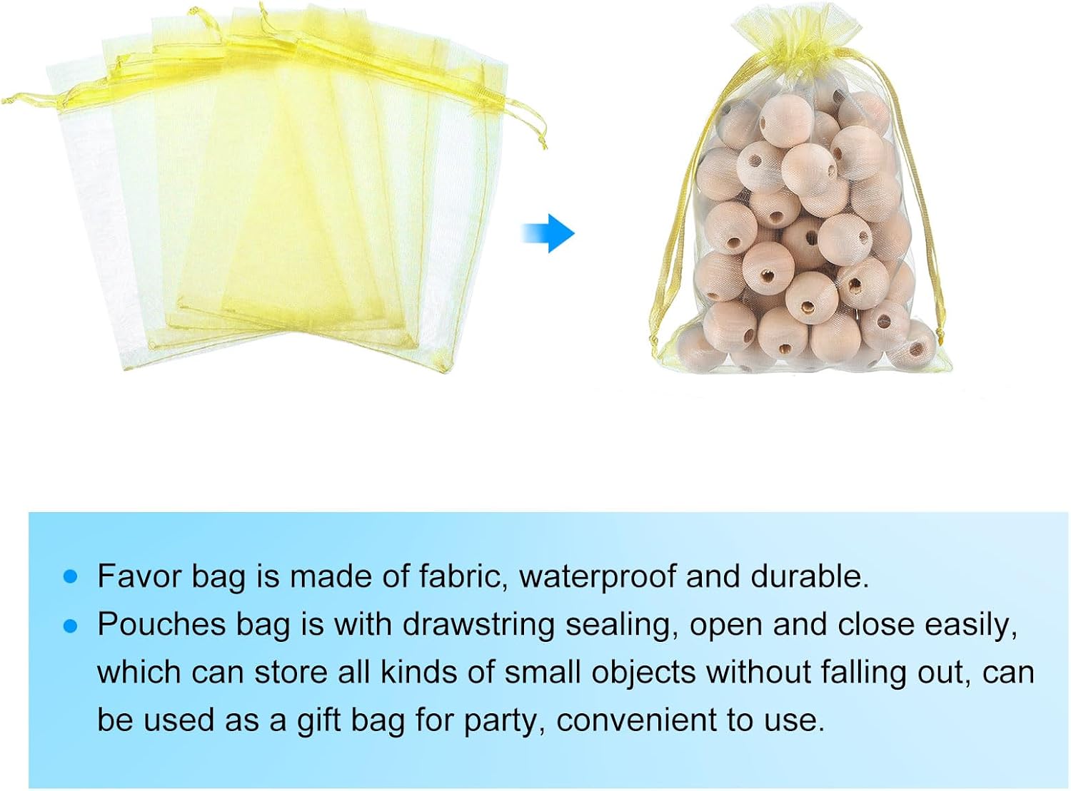 MECCANIXITY 100pcs Organza Bags 2x3 Inch Drawstring Favor Pouches Sheer Mesh Bag for Gift Jewelry Wedding Party Christmas Candy Yellow