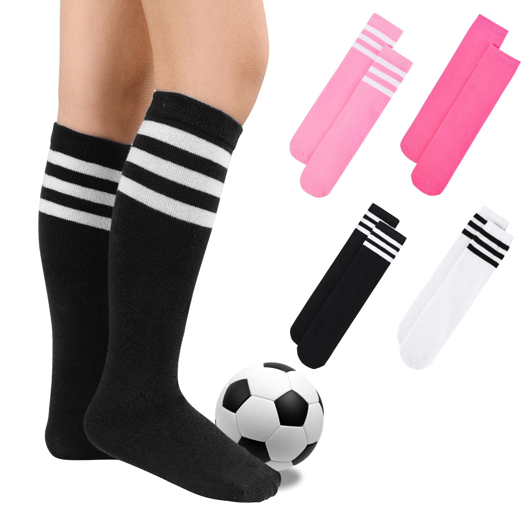 Zando 4 Pairs Kids Soccer Socks Athletic Youth Boys Girls Knee High Socks