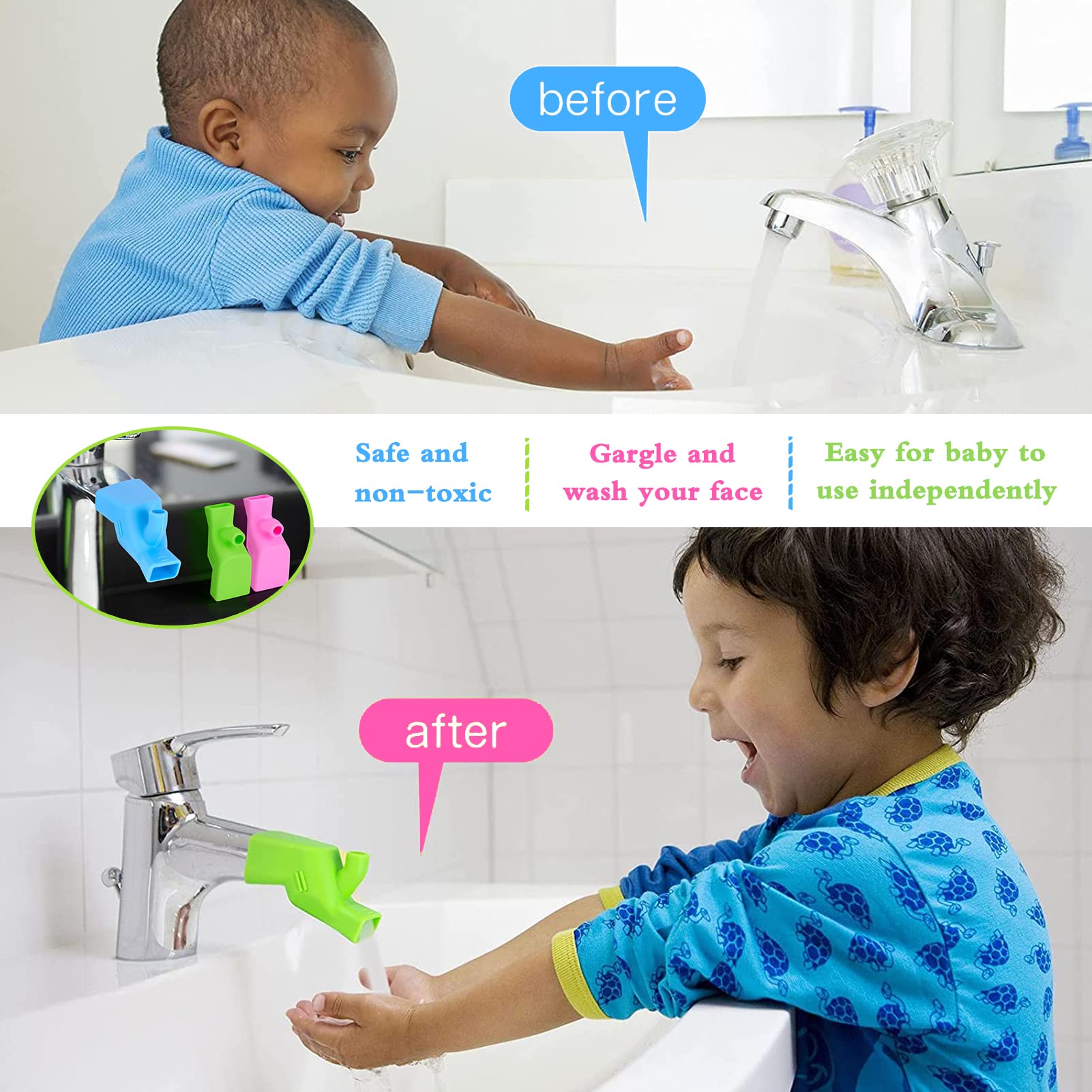 3 Pcs Extension Robinet Enfant, Prolongateur Pour BéBé, Rallonges En Silicone De Qualité Alimentaire Pour Salle De Bain Et Cuisine, Laver Les Mains Et Le Visage