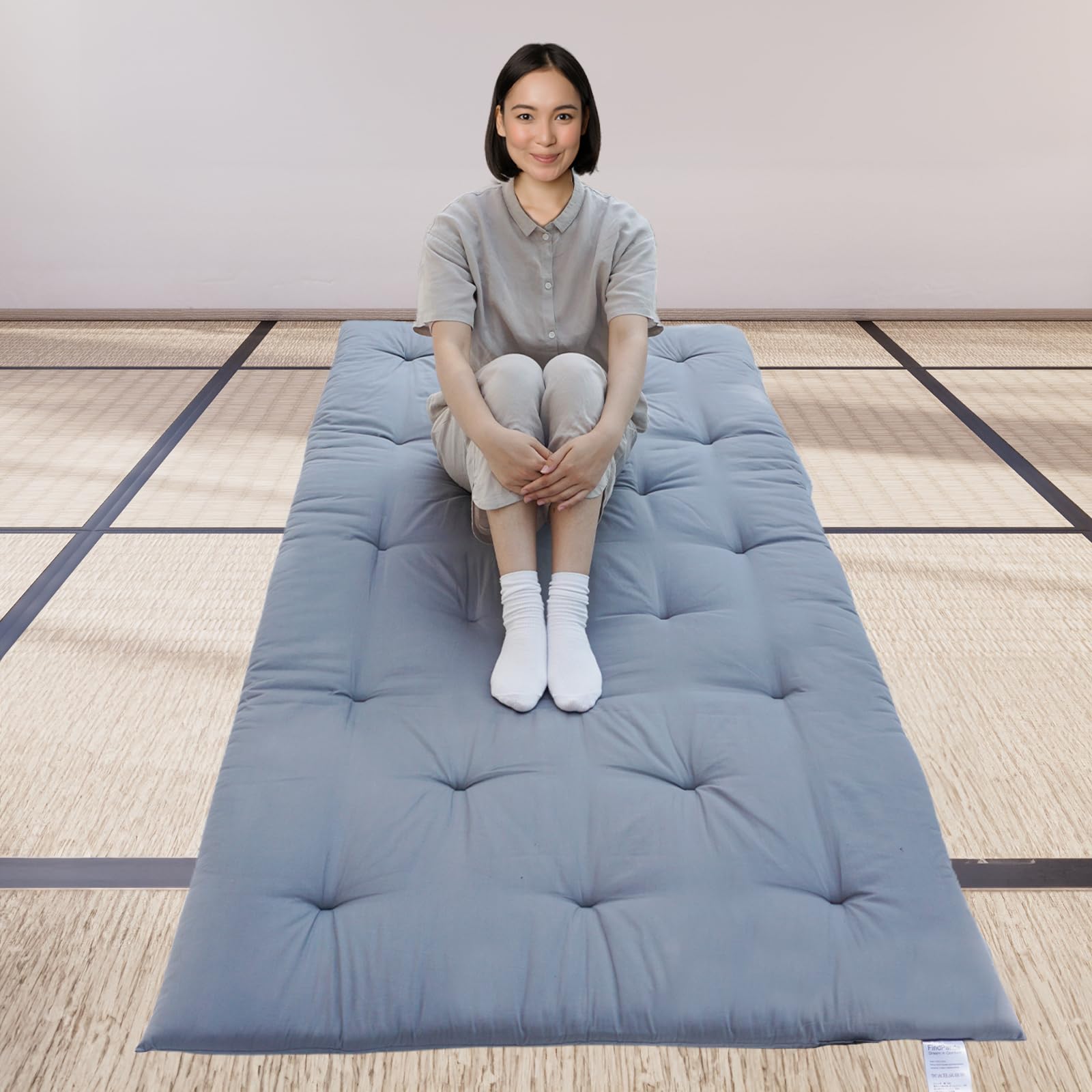 Japanese Futon Floor Matterss Twin Size 39" x 80", Folding Tatami Mat Sleeping Pad,Roll Up Kids Floor Lounger Pillow Bed (Grey)-image-38