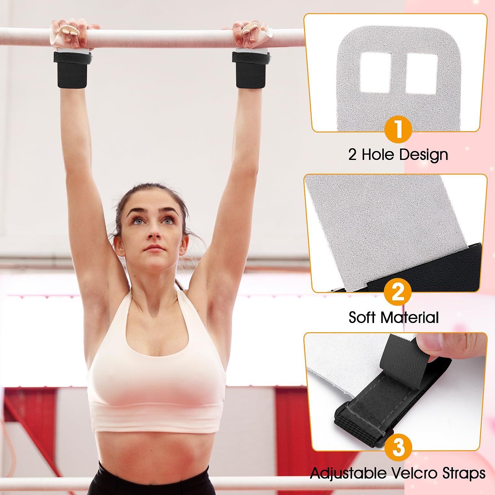 Produktbild von Abeillo Turnen Griffpads Mit Armbändern Für Kinder, Griffpads Kinder, Cross Training, Gymnastik, Hand Grips Leder Trainingshandschuhe Und Handgelenk Bandagen Fitness Set Für Mädchen Jungen (Lila, XS