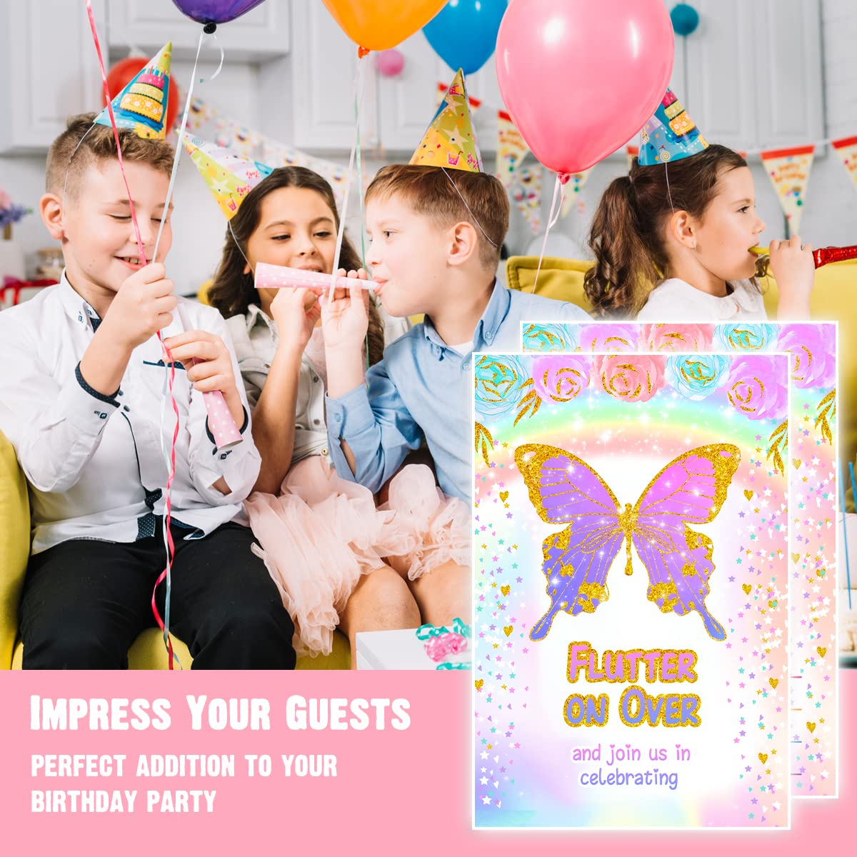 Aquarell Schmetterling Einladungskarten – 20 Stück Mit Umschlägen, Doppelseitig, Für Geburtstag & Babyparty