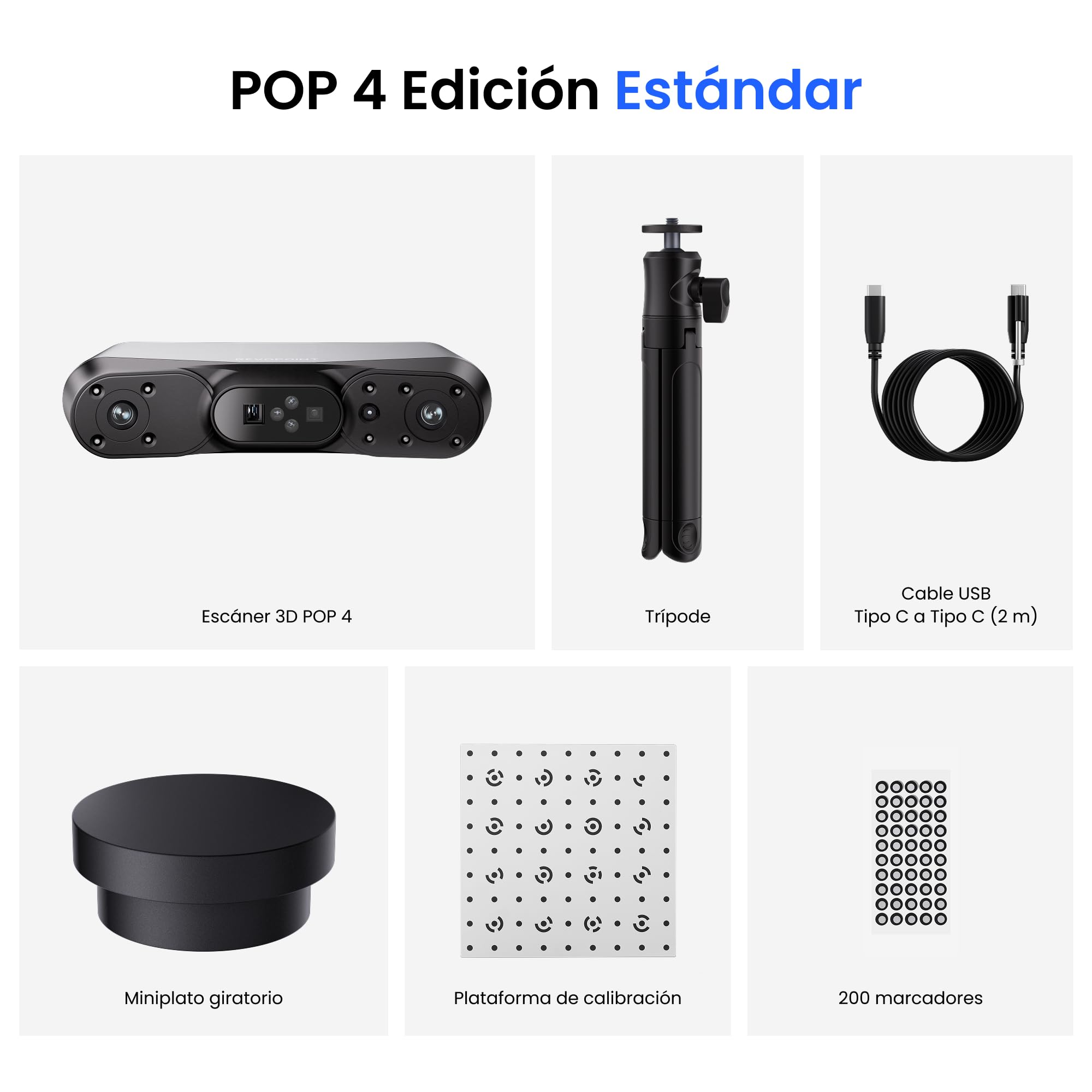 Revopoint Pop 4 Escáner 3D, láser Azul con precisión de 0,03 mm, Estándar | Hasta 105 fps, segmentación por IA y modelado 3DGS, 5 modos de escaneo, Seguimiento antivibración, escaneo en exteriores