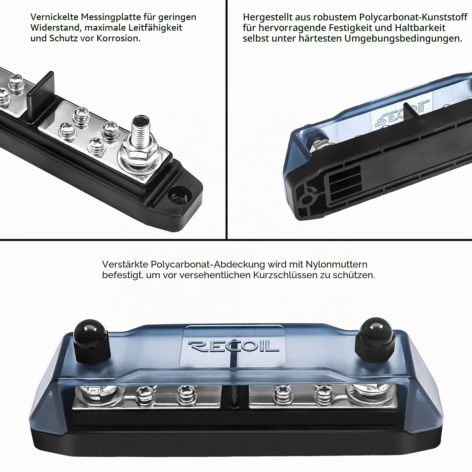 RECOIL BBPG5 Sammelschiene positiv und negativ 2 x M8 Bolzen und 8 x #8 Schraubklemmen Stromverteilerblock mit Ringklemmen