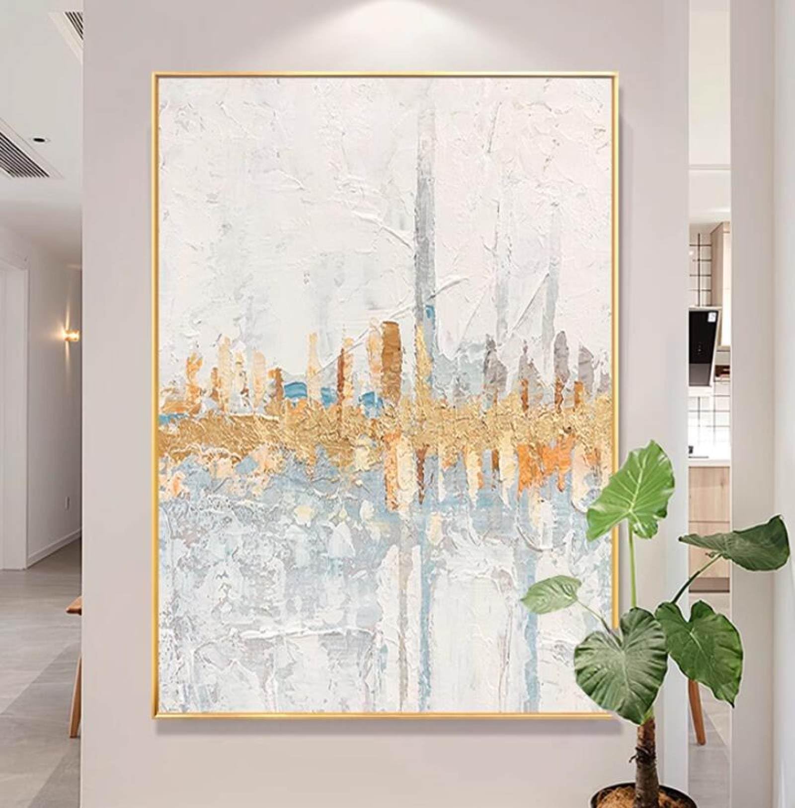 Tableau d'art mural texturé feuille d'or fait main de qualité premium