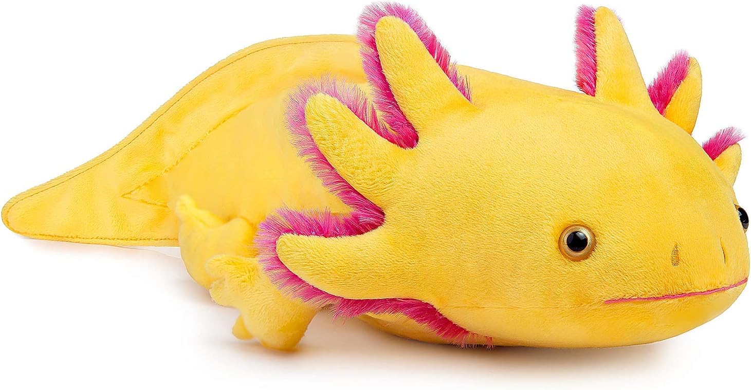 PuffPurrs Lifelike Axolotl Plush Toy, Realistic Yellow Axolotl Teddy Stuffed Animal, Cute Amphibians Unique Pillow Toy Gift, 17 Inch