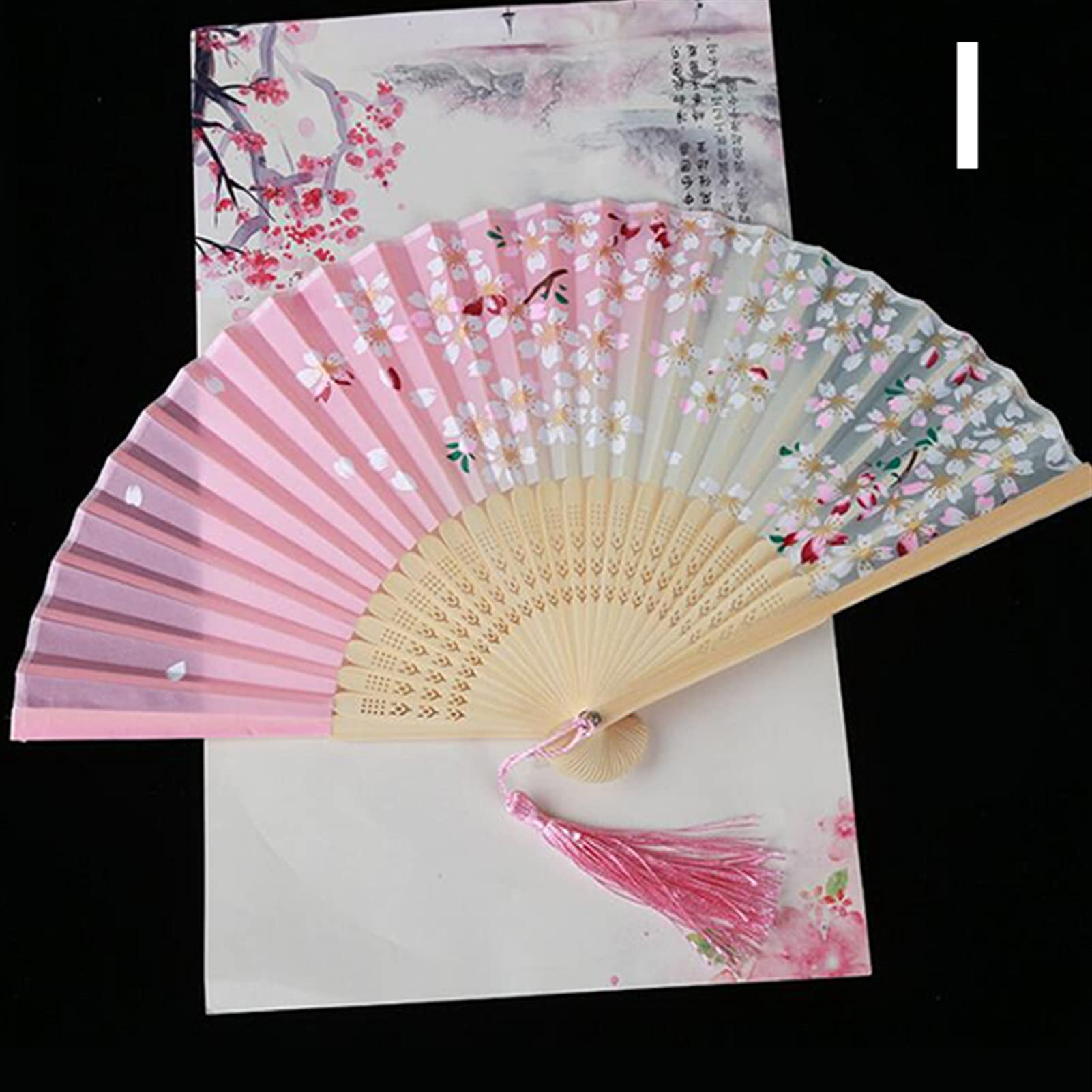 LKLNKVL folding fan, Folding Hand Fan - Chinese Style Pattern Dance Wedding Party Lace Silk Held Flower Girl Women Photo Prop Tool Art Craf Decorative(I)