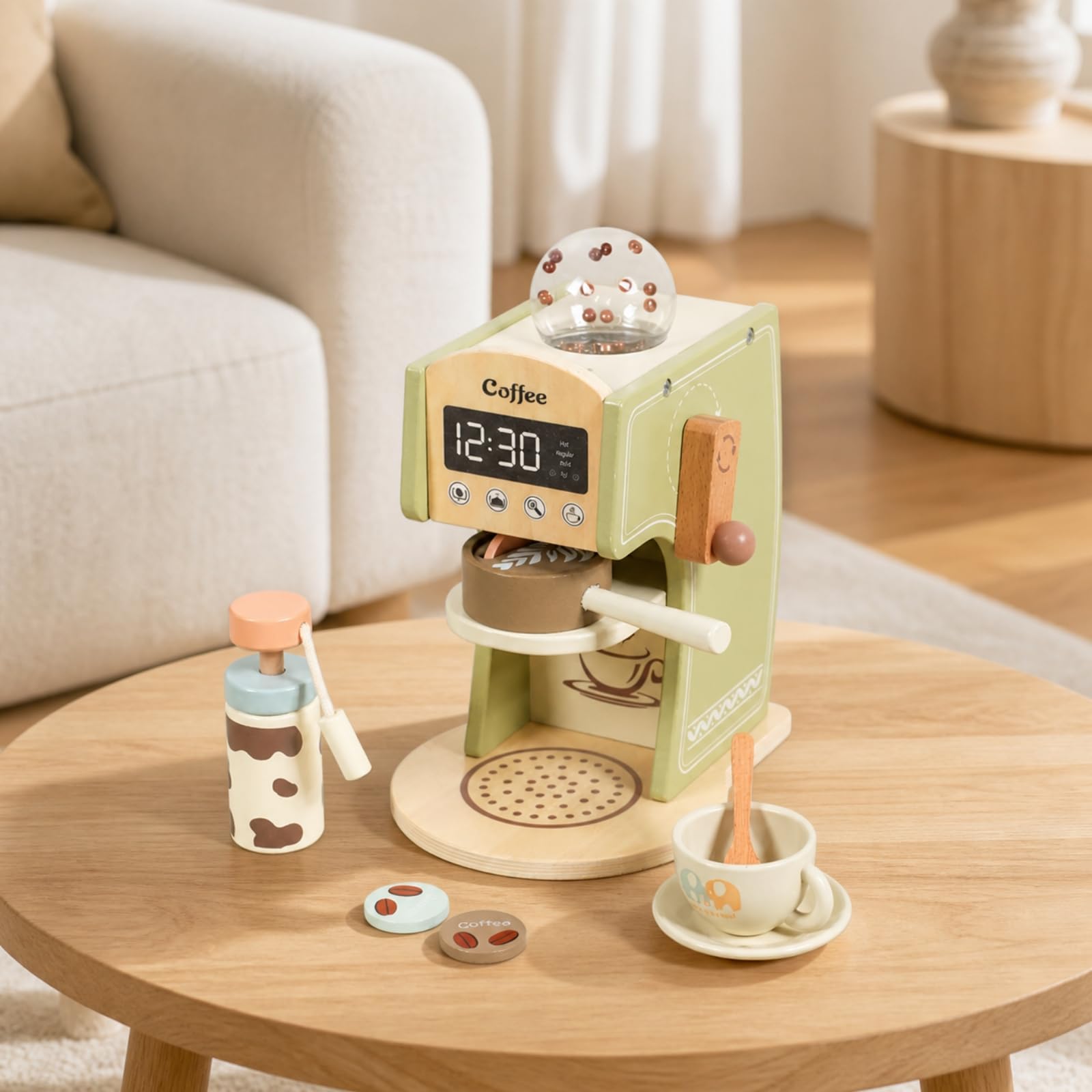 Gralara Macchina Del Caffè Giocattolo con Camera Superiore Trasparente Interattivo Gioco di Ruolo Resistente per Attività Genitore-Figlio,