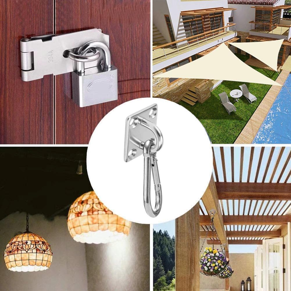 AISHOW 12 Pezzi M5 Piastra Oculare in Acciaio Inossidabile 304 Placca Oculare Ganci e Moschettone Piastra Ancoraggio Gancio da Muro con Occhiello Piastra di Copertura Gancio Soffitto con Viti
