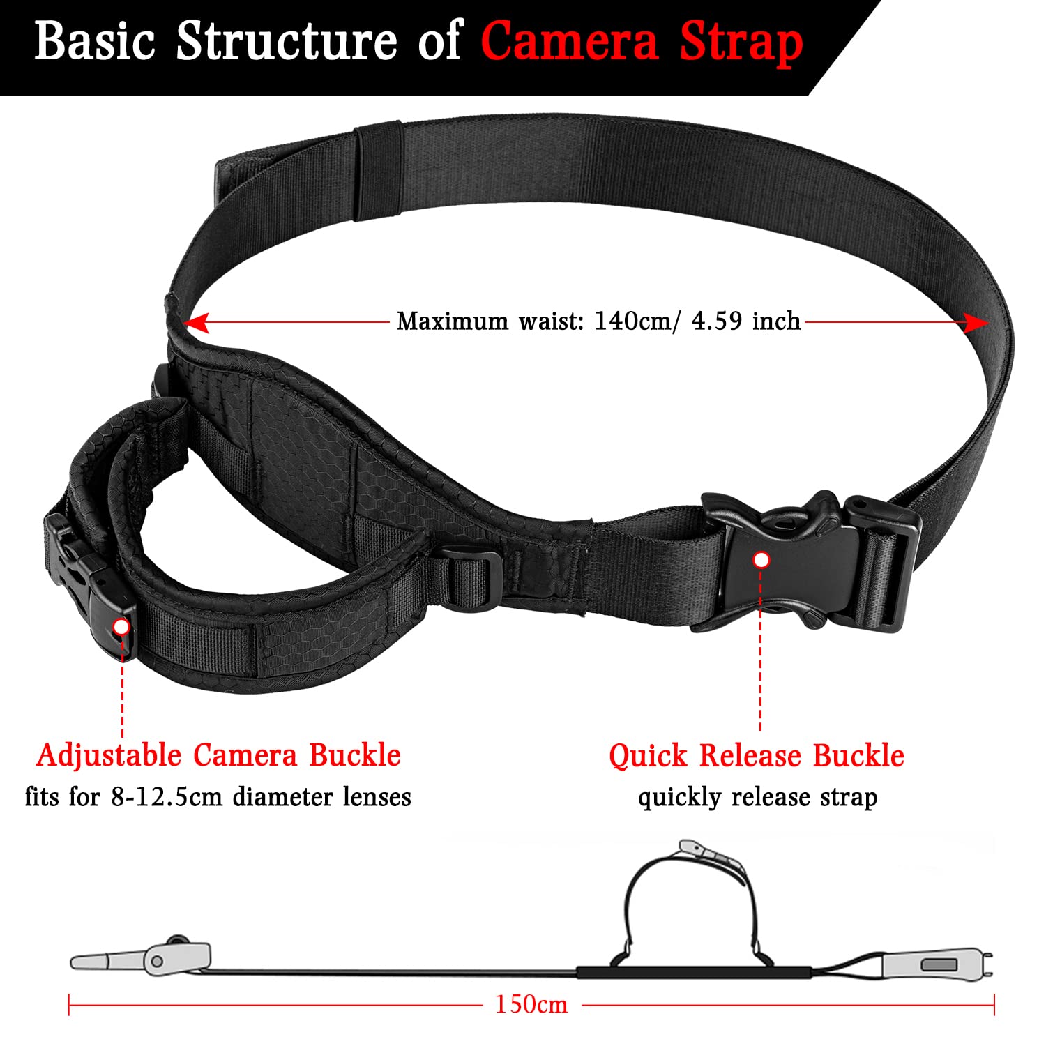 Anti-shake Decompressione Cintura in Vita della Fotocamera Sicurezza Regolabile Rilascio Rapido Cintura Fotografica DSLR/SLR Cintura della Fotocamera Reflex DSLR Canon Nikon Sony Pentax