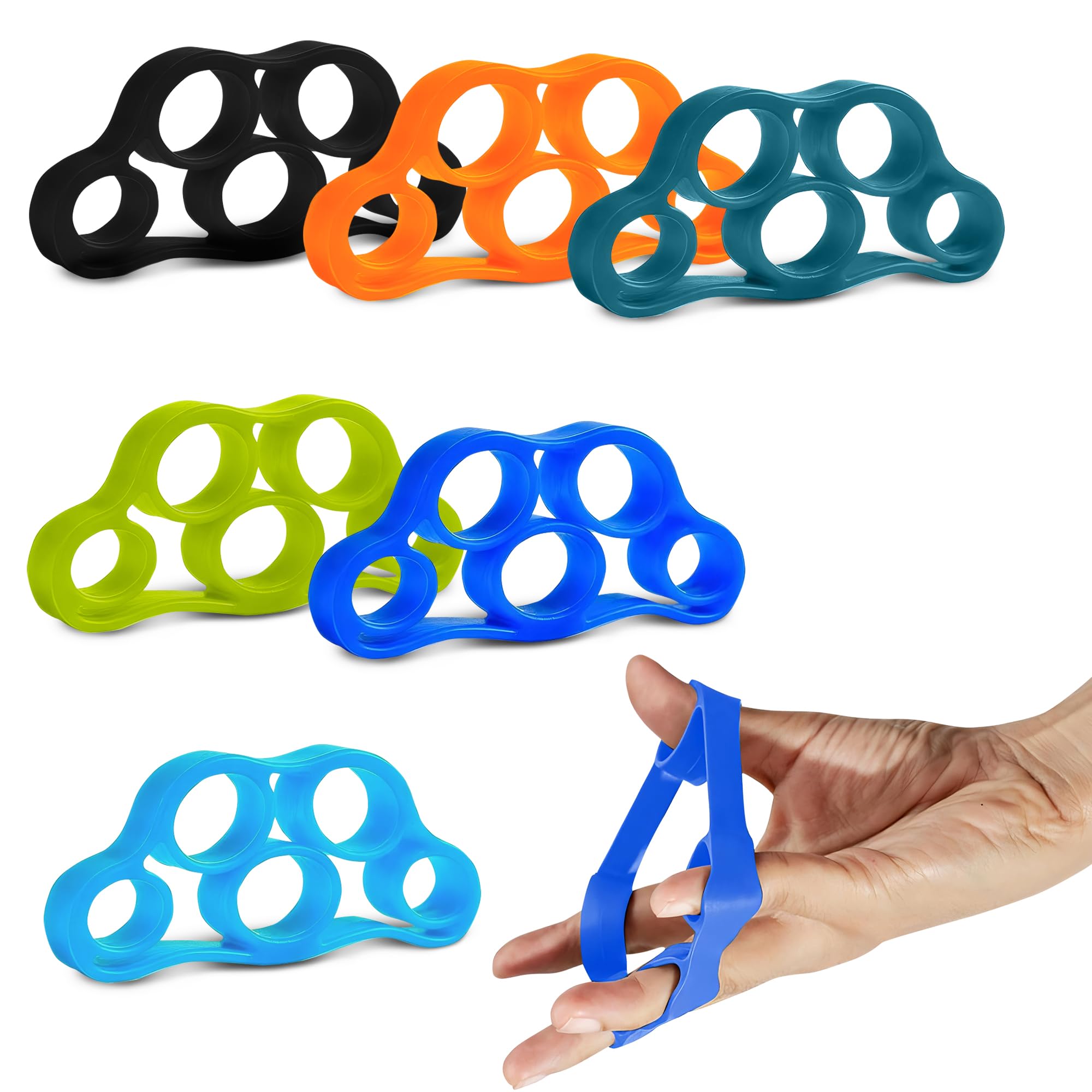 6Pcs Silicone Finger Stretcher Resistance Bands - Finger Exerciser Hand Strengthener for Arthritis Fingers Grip Hand Therapy Strength Trainer for Arthritis - Strengthener for Guitar Players