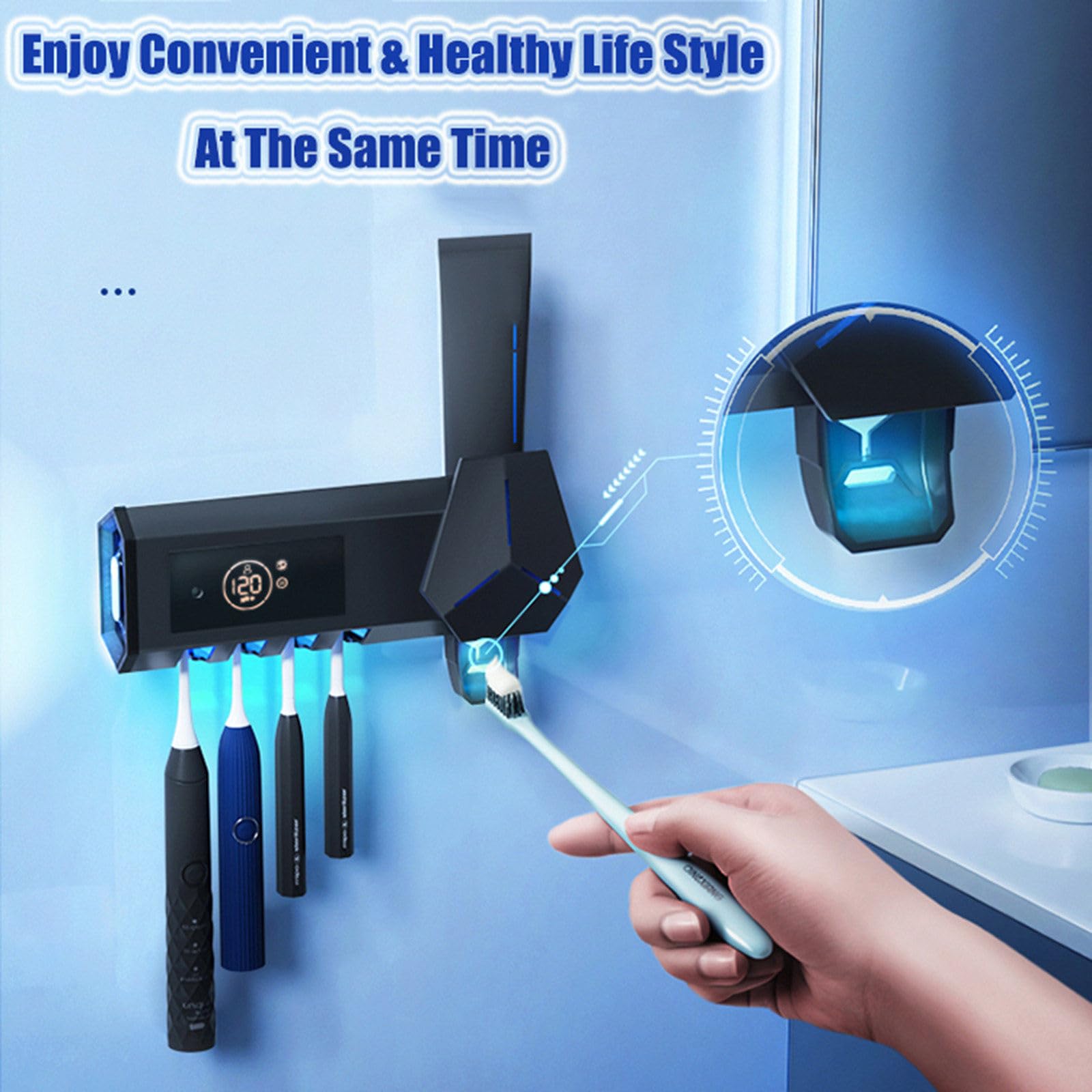 Tenedores de Cepillo de Dientes UV Inteligentes para baño, exprimidor de Cepillo de Dientes sin Agujeros, montado en la Pared,Black