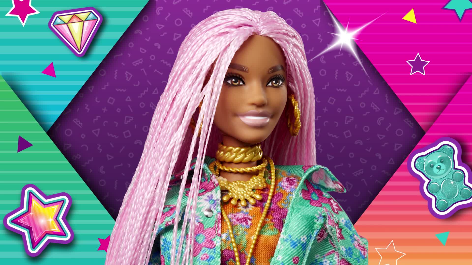 Barbie Extra Bebek ile Hayvan Dostu DJ Fare, pembe renkli çok uzun