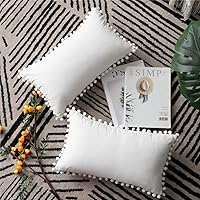 Vista 103 de 2 fundas para cojín decorativo de terciopelo con pompones